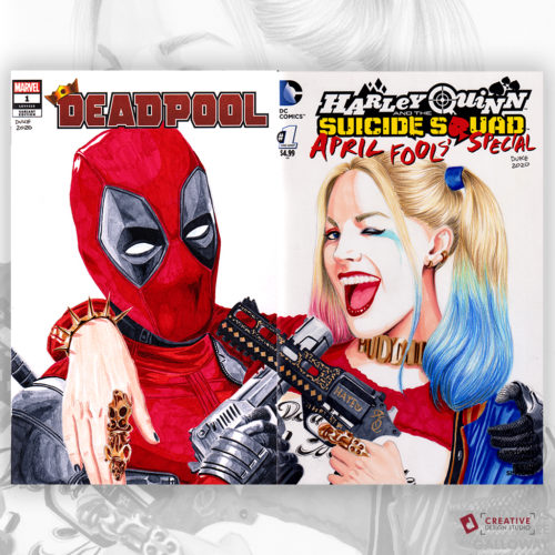 Deadpool Harley Quinn Sketch Cover by Duke