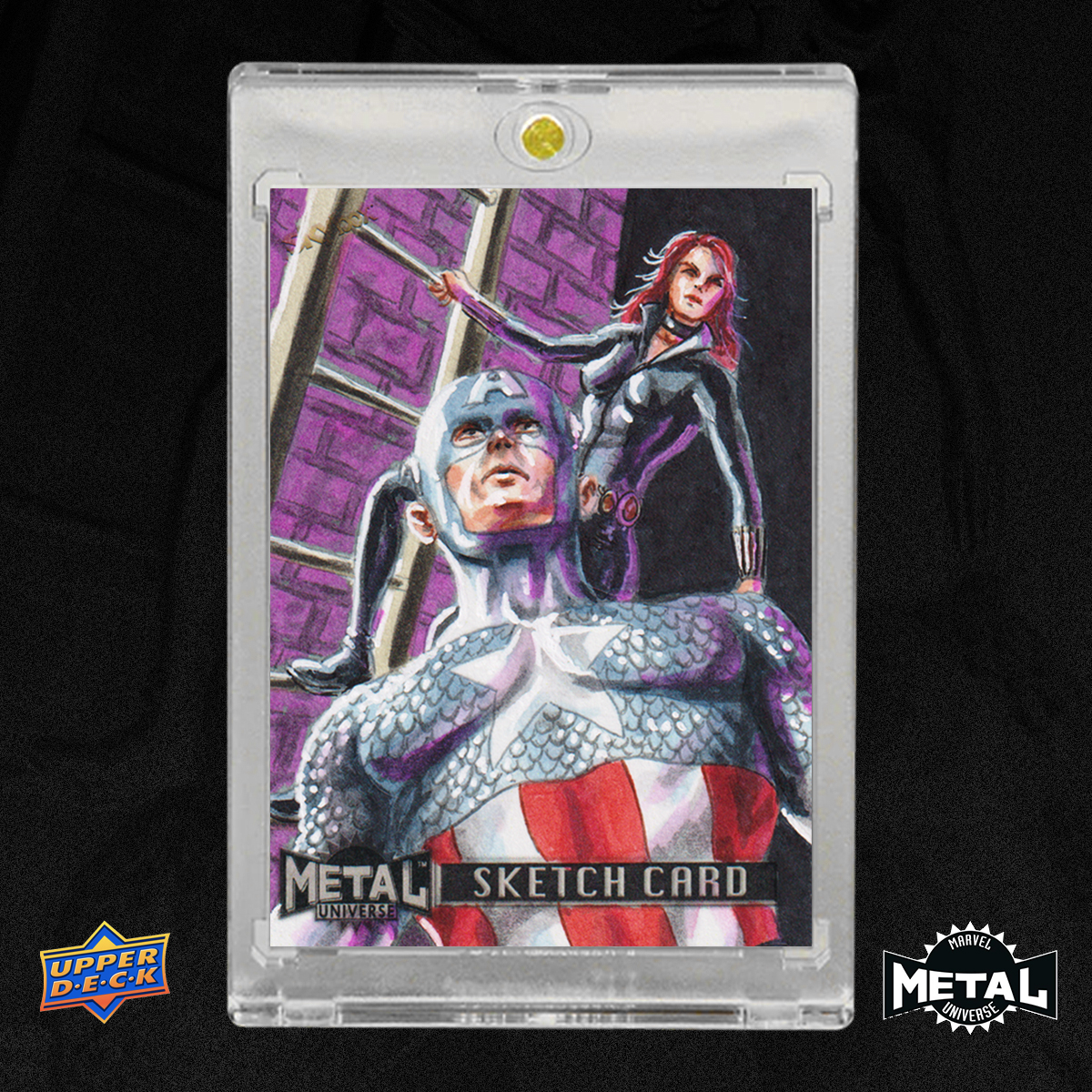 Captain America and the Black Widow Marvel Metal Avengers 2024 Sketch Card by Duke
